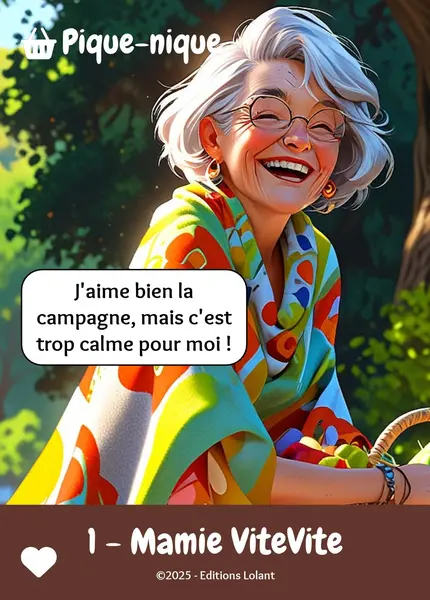Mamie ViteVite - Jeu de 7 familles - Famille Marron (Pique-nique)